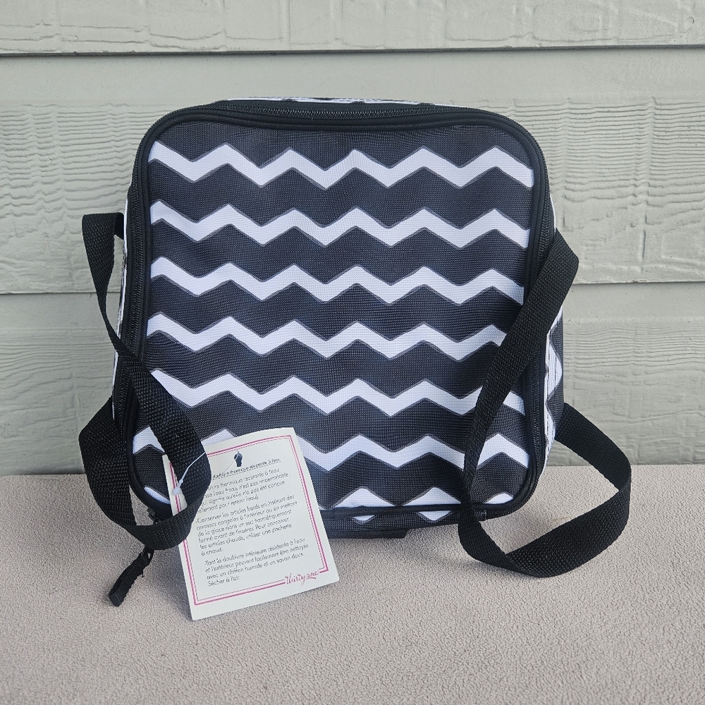 Thirty-One 31 Perfect Potluck Square Party Thermal Tote Black Chevron Insulated